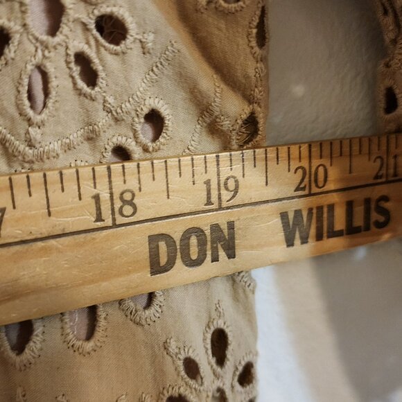 By Flow Mini Dress Eyelet Embroidered Lace Beige V Neck Zip Ruffle Feminine Edgy - Picture 13 of 15